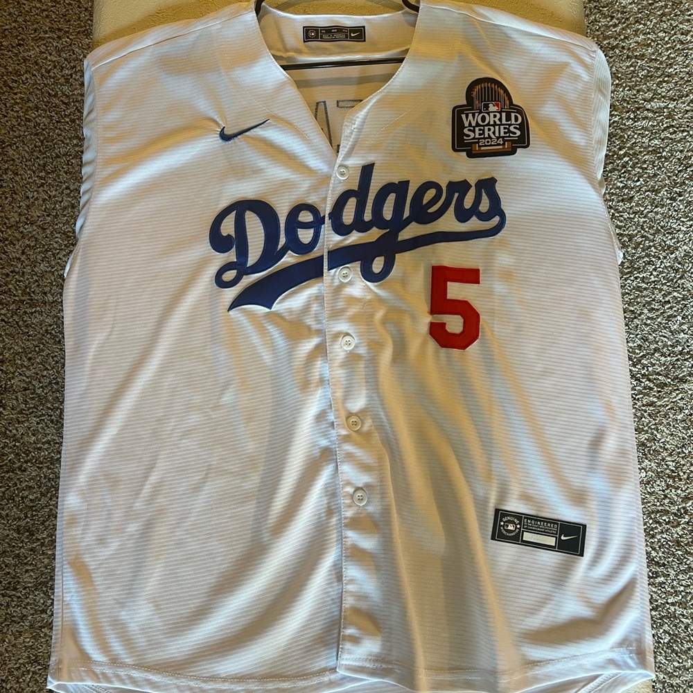 Nike Dodgers White Jersey with Blue and Red Accents